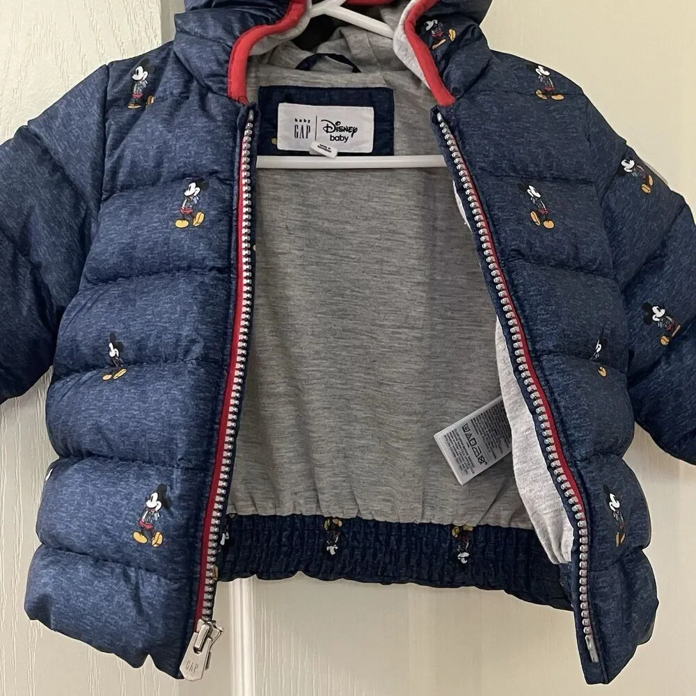 babyGap x Disney Baby Mickey Mouse Down Puffer Jacket Blue Boys Size 6-12 Months